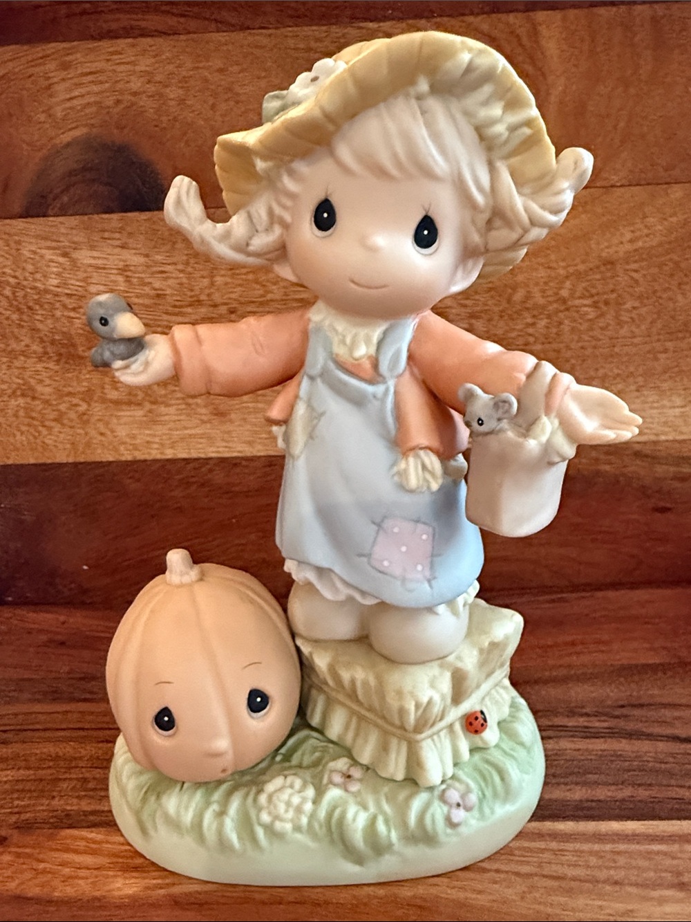Precious Moments Girl Figurine with Pumpkin - Cream, Peach & Light Blue